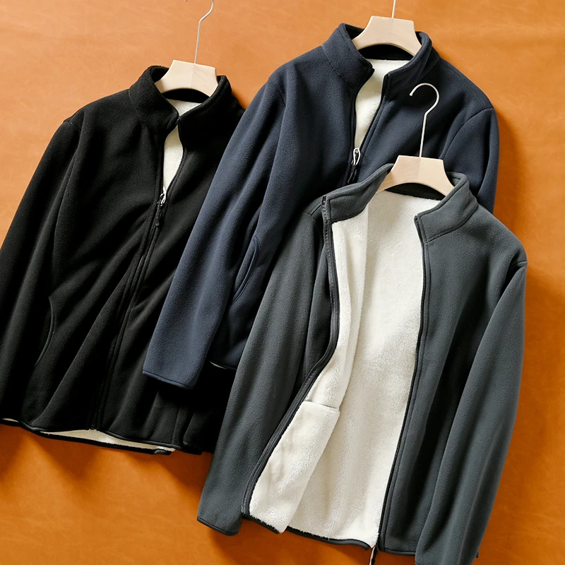 长毛绒加厚复合绒外套 冬季男士立领摇粒绒仿羊羔绒保暖拉链外套