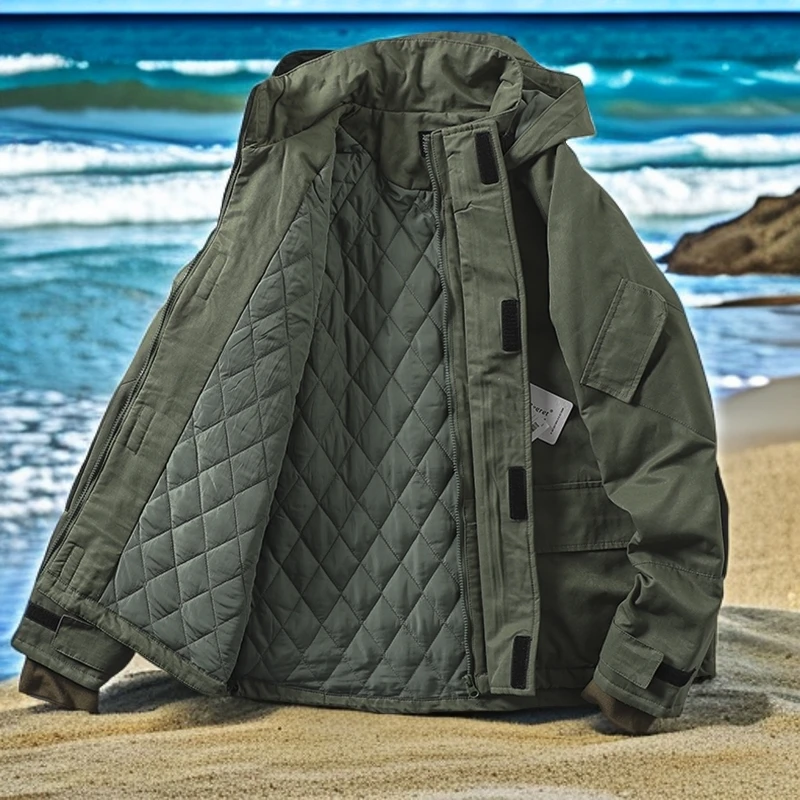 日系潮流梭织防风连帽加厚棉衣！秋冬男士多口袋工装棉袄抗寒棉服