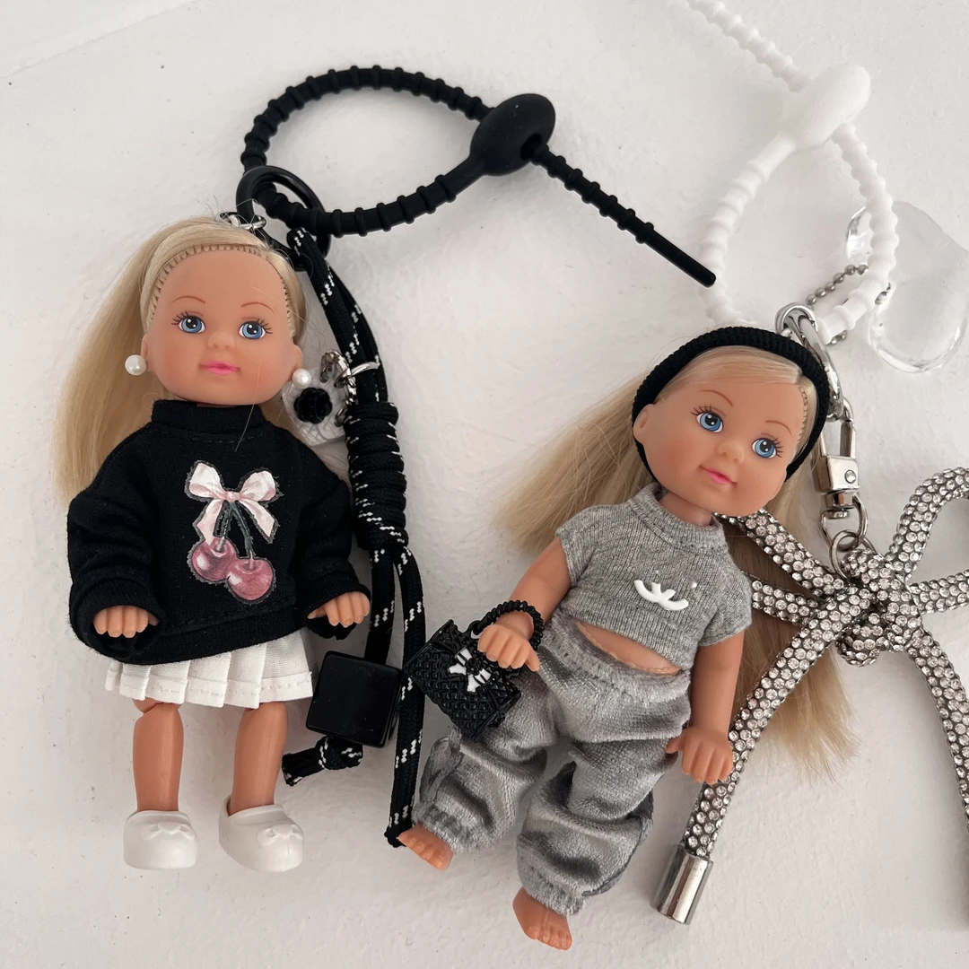 ins风灰小香黑蝴蝶结芭比挂件书包挂件钥匙扣挂件闺蜜礼物
