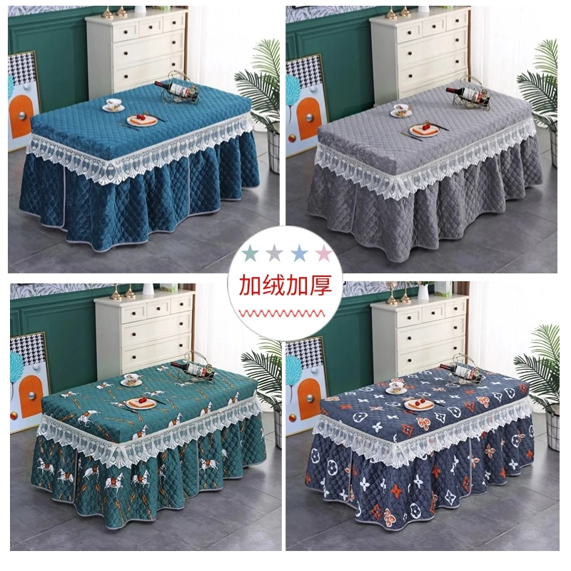 加绒加厚牛奶绒烤火罩取暖桌套罩火炉罩长方形可揭盖两件套保暖罩