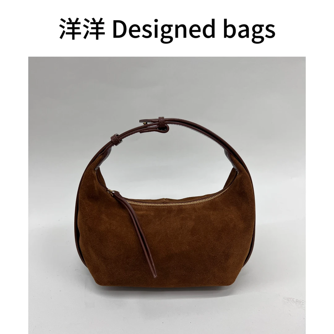小众设计师款麂皮饺子包手提单肩斜挎多用韩版简约高质感女包2459