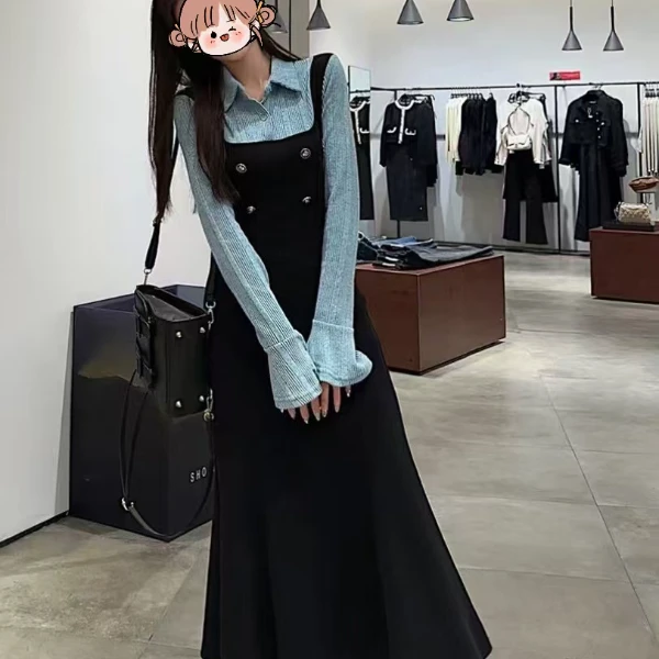 2024秋冬季新款大码女装微胖MM时尚显瘦拼接假两件赫本风连衣裙