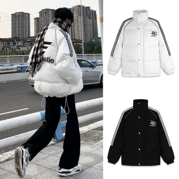 【情侣款】反光条刺绣印花条杠加厚棉服