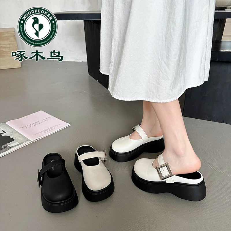 啄木鸟松糕厚底包头半拖鞋女夏外穿2024新款一脚蹬网红超火凉拖鞋