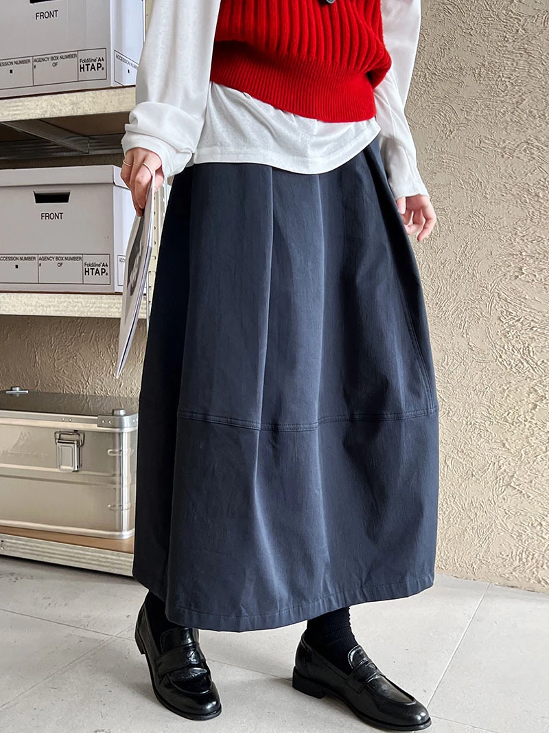 韩系简约压褶半身裙遮胯显瘦花苞A字伞裙