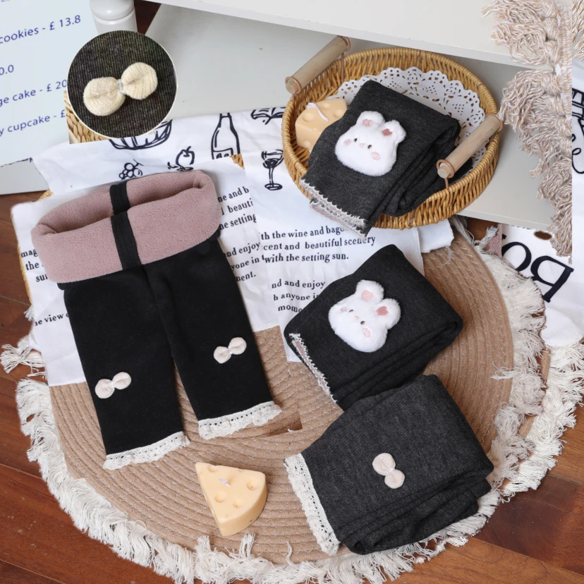 （断码）宝宝加绒打底裤秋冬女童裤子儿童保暖长裤蝴蝶结洋气外穿