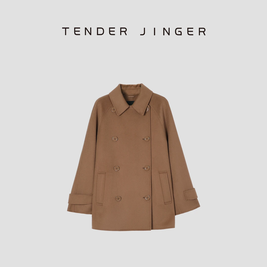 Tender Jinger【黑标】女士休闲双排扣短款羊毛大衣外套T44CH234H