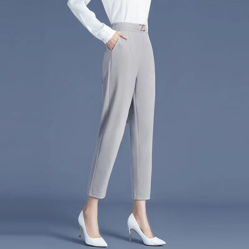 GEYAO秋季新款休闲高腰显瘦宽松修身设计师款九分锥版裤 ZB22D178