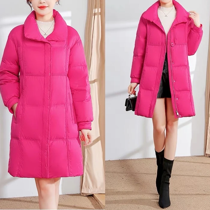 GEYAO时尚白鸭绒面包加厚中长款羽绒服 2024冬装专柜品ZB24D502