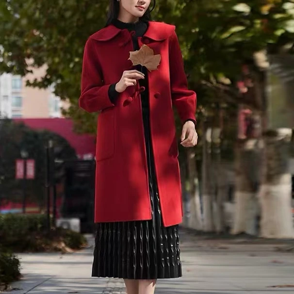 GEYAO秋冬长款时尚百搭气质直筒宽松版双面呢外套S23D214811B