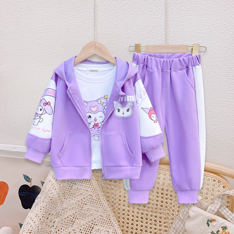 7333女童外套秋装2025新款秋季儿童时尚连帽中小童洋气卡通三件套