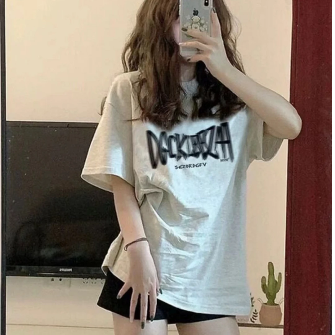 夏印花潮修身短款正肩圆领韩版女装短袖宽松上衣女纯棉休闲百搭