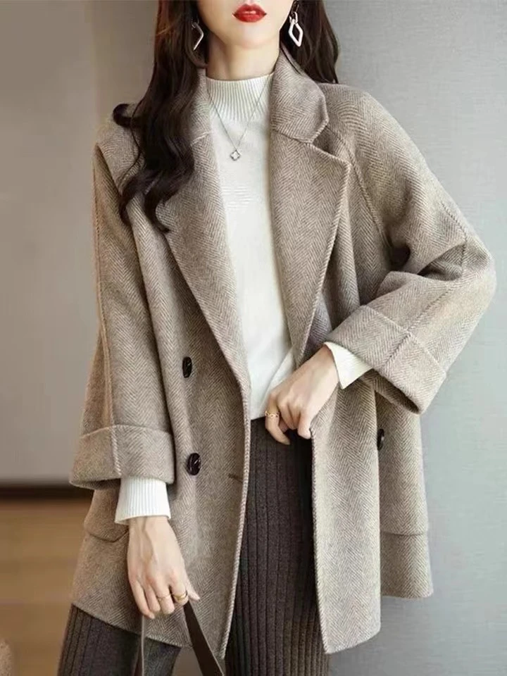 瑜美灰毛呢外套女2024年新款秋冬装韩版小个子中长款呢子大衣189