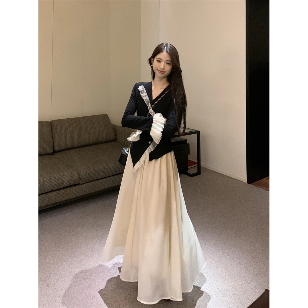 新中式国风丝绒裙两件套秋季夏季新款长袖小众爆款裙子牛仔女精致