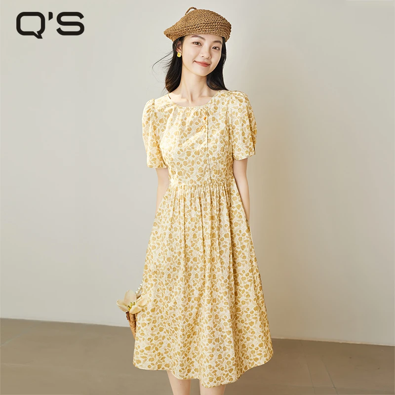 【欧若假日风】秸熙夏季新款气质印花连衣裙轻国风吊坠A摆裙3BD6F9