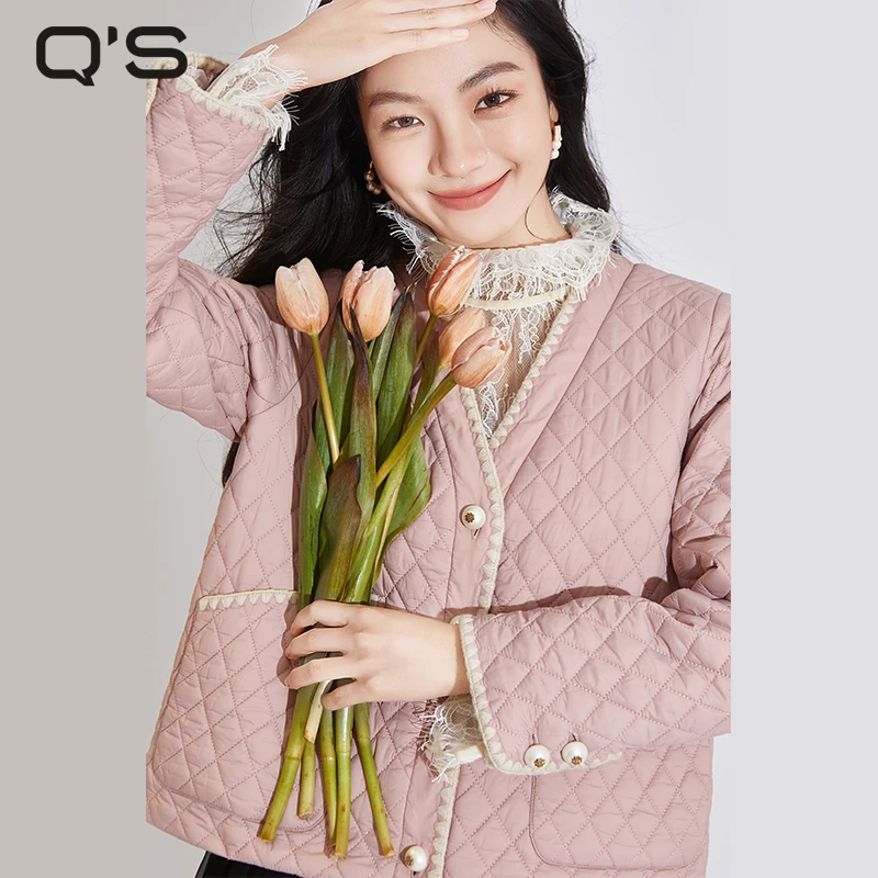 秸熙24年春装新款3XA279复古小香风外套撞色贝壳边气质短款菱格