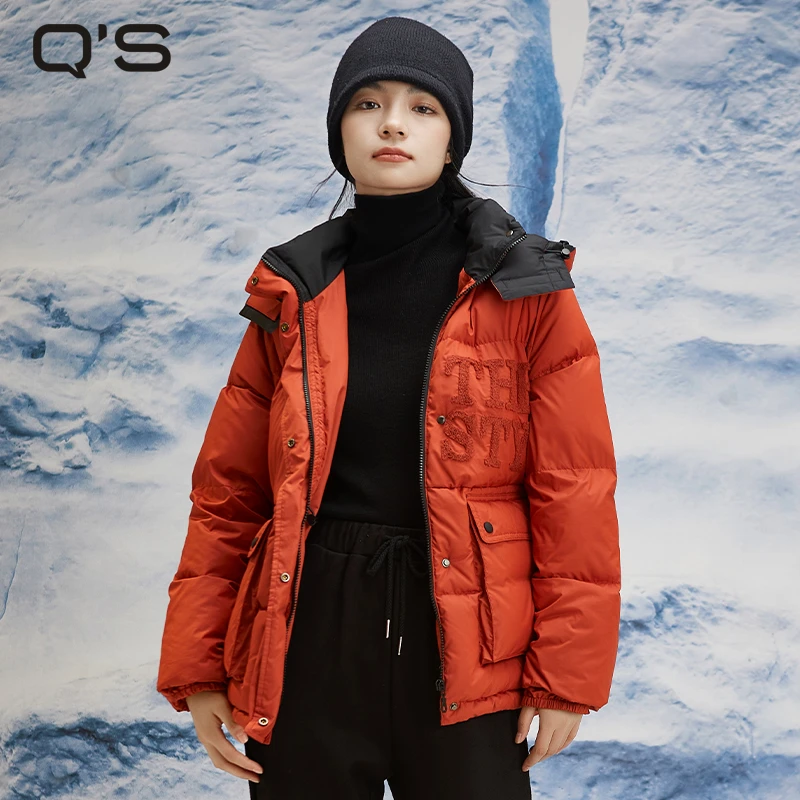 秸熙冬季新款JXZ220纯色通勤羽绒服字母毛巾绣保暖连帽短款外套