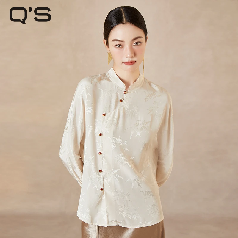 秸熙秋季新款复古改良新中式立领衬衫国风提花宽松上衣4XC594