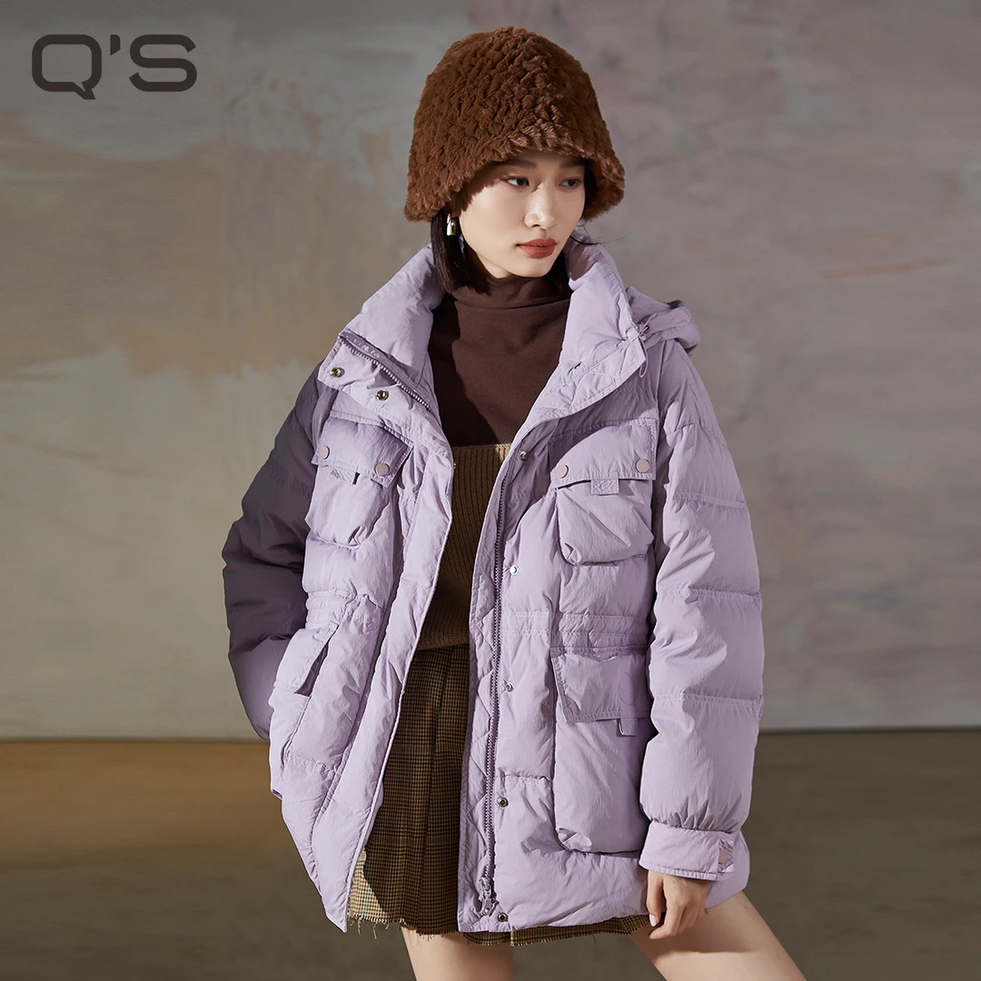 秸熙冬季新款工装风立领连帽羽绒服收腰显瘦保暖鸭绒外套3DX172