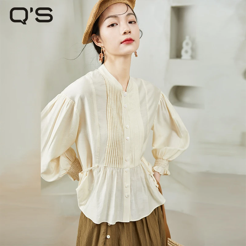 秸熙春装JXV564纯色通勤衬衫女时尚休闲气质小众短款百搭上衣收腰