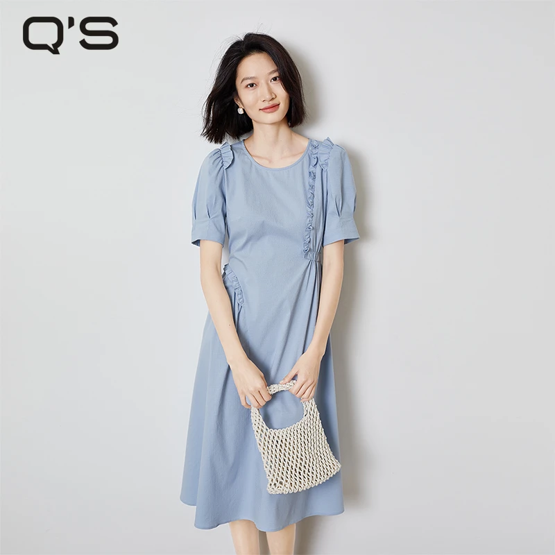 秸熙夏季新款气质连衣裙女大学生裙子超显瘦正肩收腰连衣裙3XB681