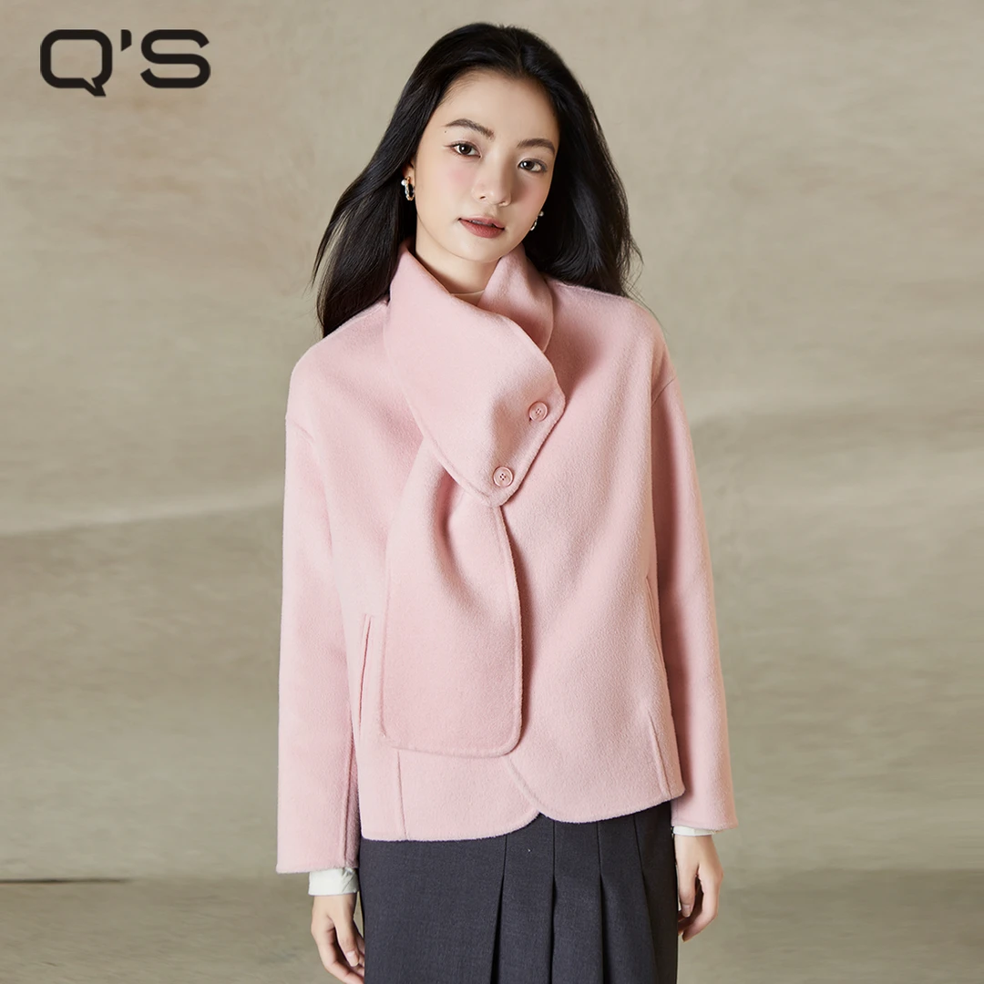 秸熙冬季新款4XD2B7纯色通勤双面呢大衣斜门襟小个子绵羊毛外套