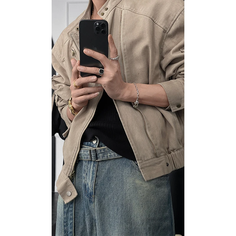 2024秋季新品复古高级感夹克痞帅百搭休闲工装夹棉外套男