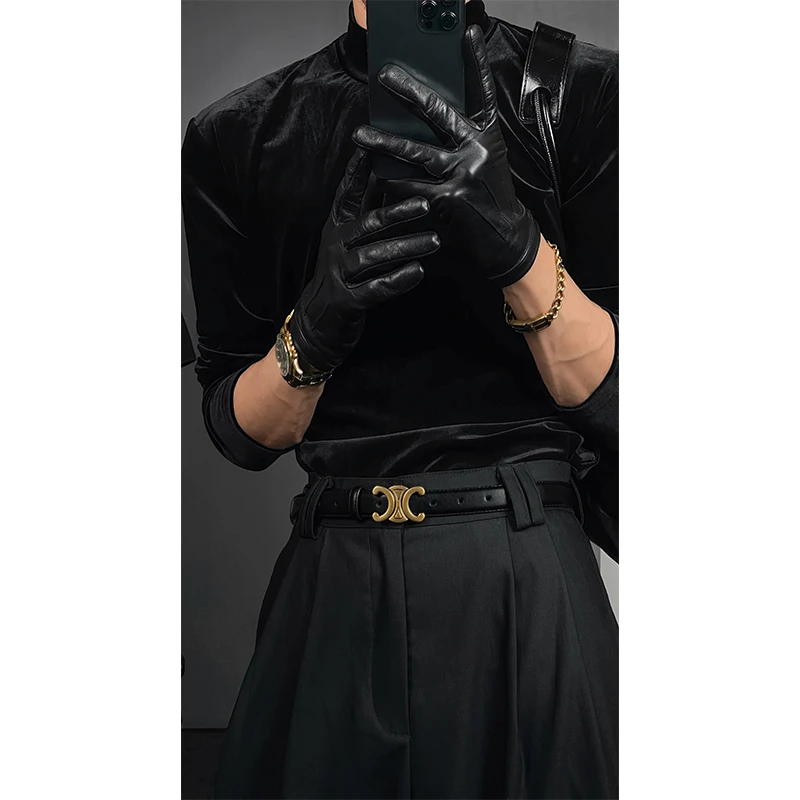 秋季新款潮流高级感纯色绒面长袖打底衫中高领简约百搭T恤