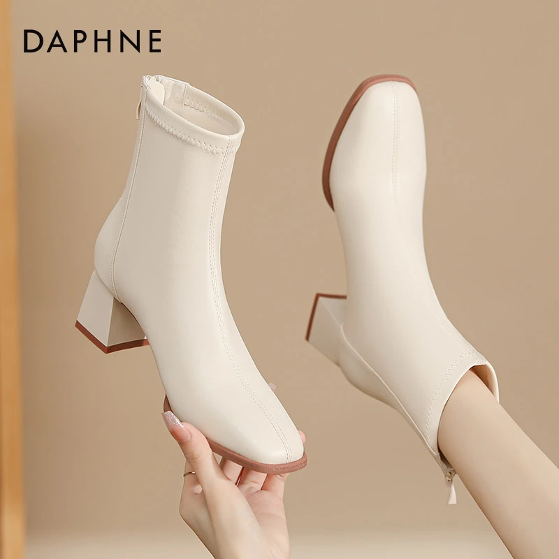 达芙妮百搭瘦瘦靴女2024年秋冬百搭粗跟秋冬弹力靴时尚高跟鞋短靴