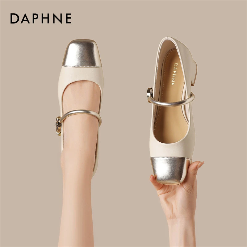达芙妮时尚单鞋女2025年新款一字带复古方头软底配裙子玛丽珍女鞋