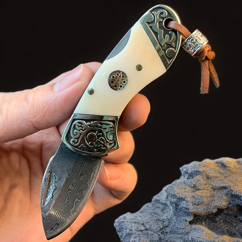 复古迷你锋利折叠日常水果大马士革小折刀收藏刀西餐刀