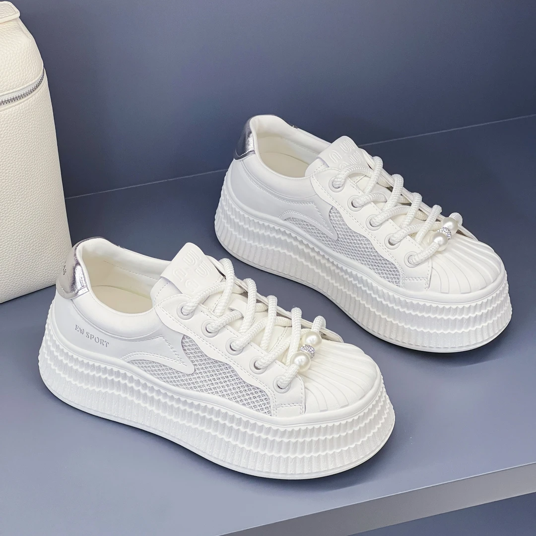 贝壳饼干 厚底运动休闲鞋网面透气小白鞋  换季清仓（0301）