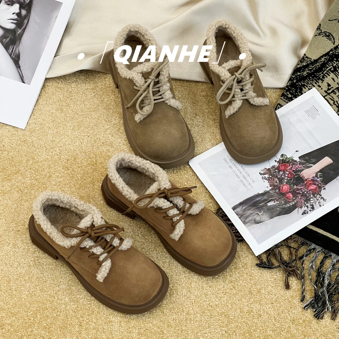 「Qan'h千合女鞋」•冬季豆豆鞋保暖加绒勃肯鞋（8123）