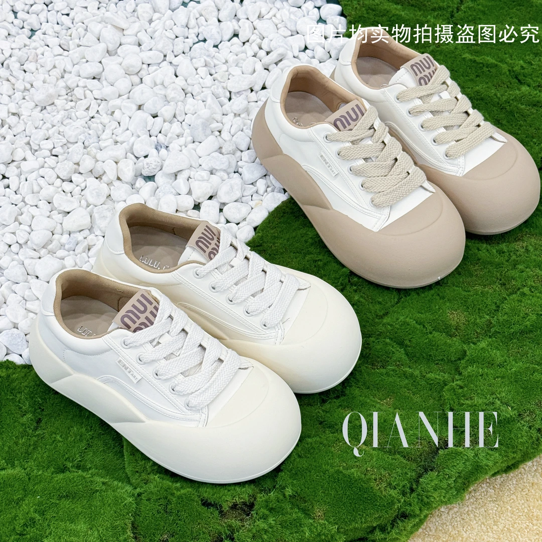「Qan'h千合女鞋」•娃娃头厚底面包鞋百搭2025秋季休闲女鞋（093-2）