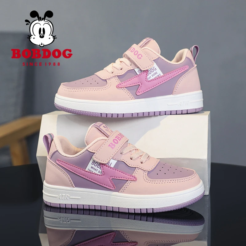 Bobdog/巴布豆女童板鞋2024春秋季皮面防水儿童休闲女孩女童鞋
