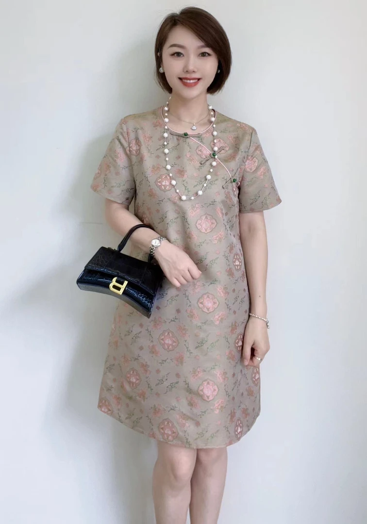 深圳南油夏季新中式复古气质时尚优雅收腰显瘦短袖国风女装连衣裙