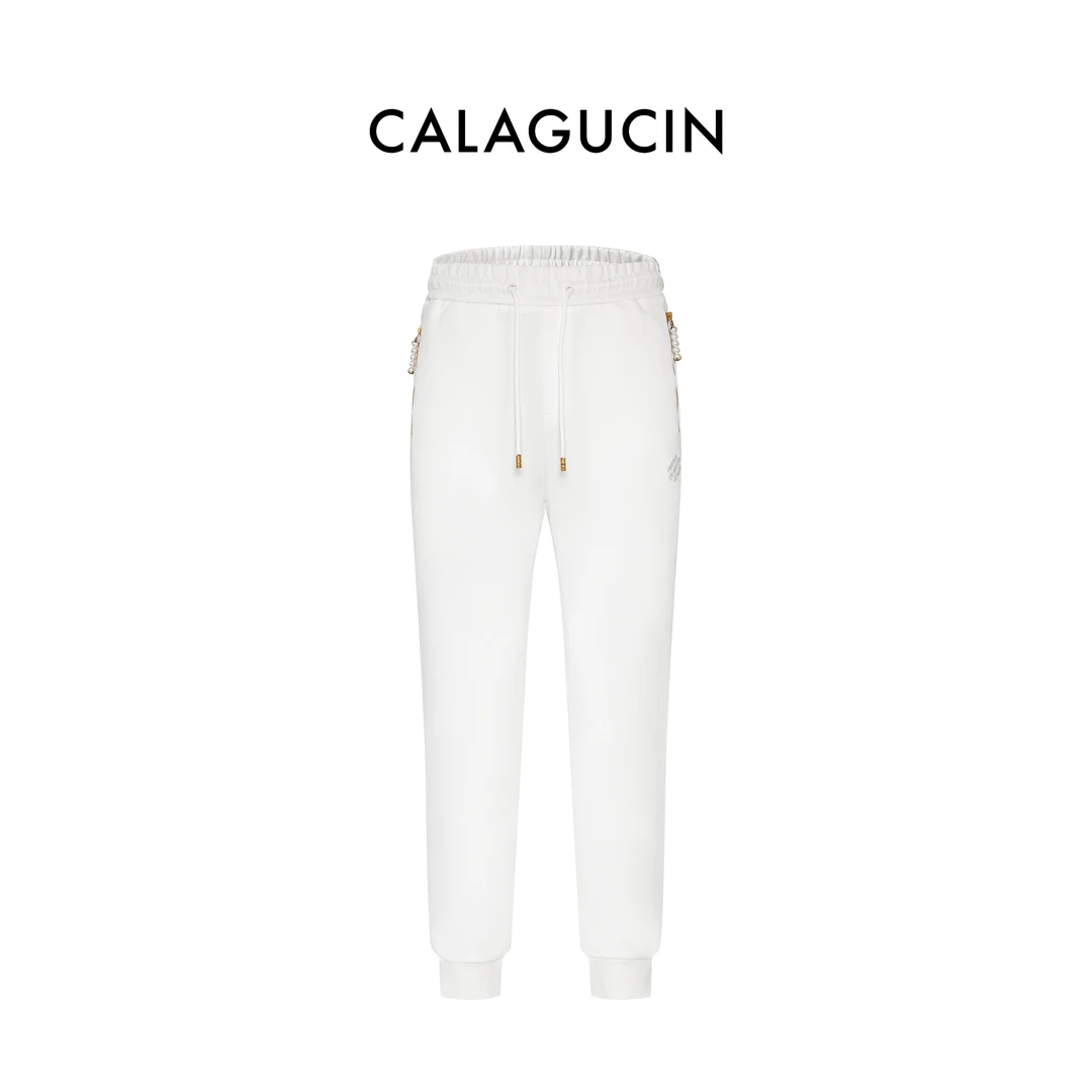 CALAGUCIN男士秋季珍珠拉链吊坠休闲束脚长裤CG24AW12022