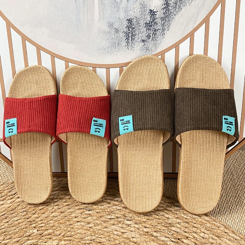 新款亚麻拖鞋女夏季情侣厚底凉拖鞋居家用室内耐磨四季外穿舒适