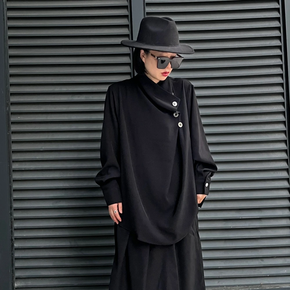 春季新中式阔版衬衫男女潮流雅痞复古不规则套头衬衣大码时尚百搭