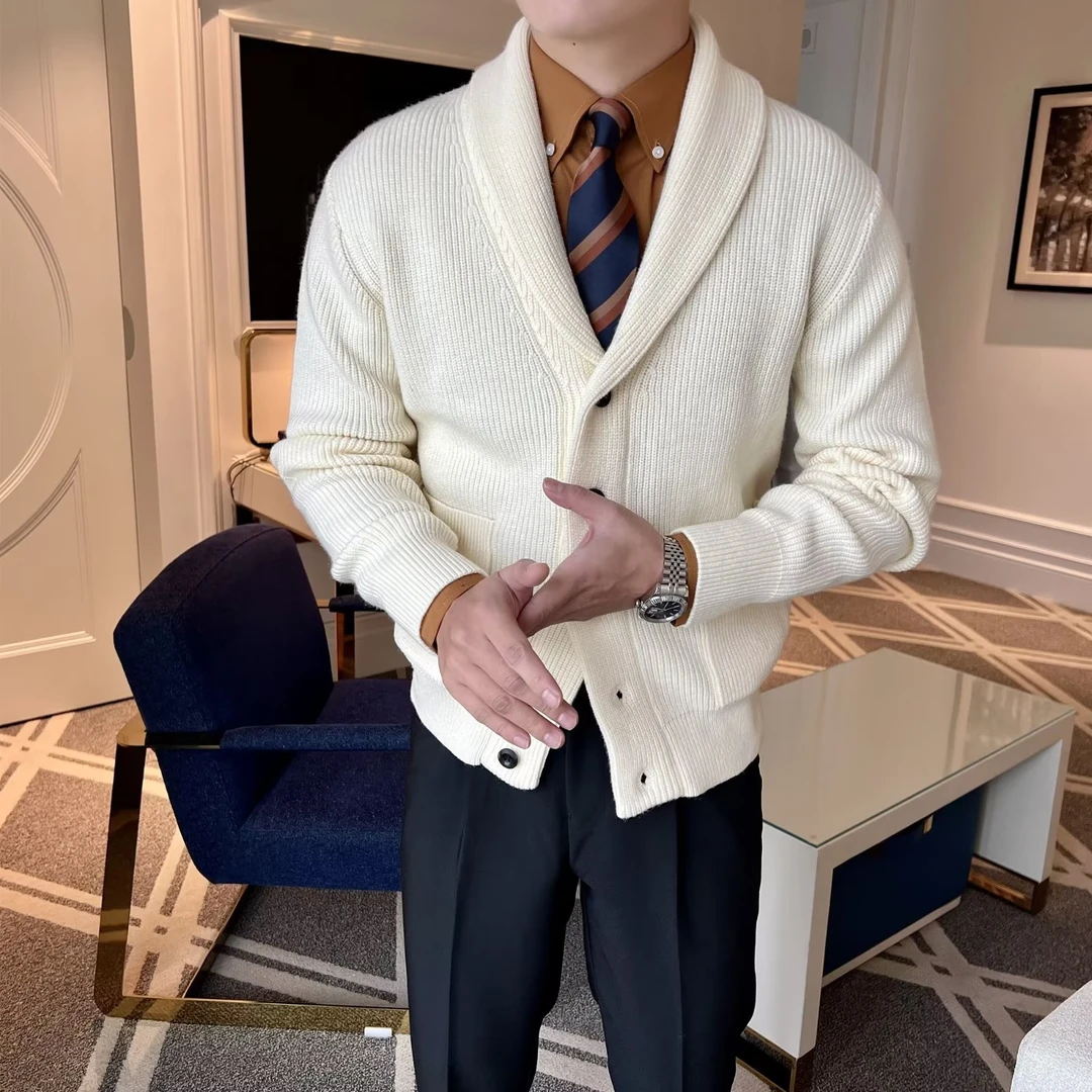 2023英伦意式修身复古大翻领保暖毛衣外套韩版复古百搭开衫毛衣潮