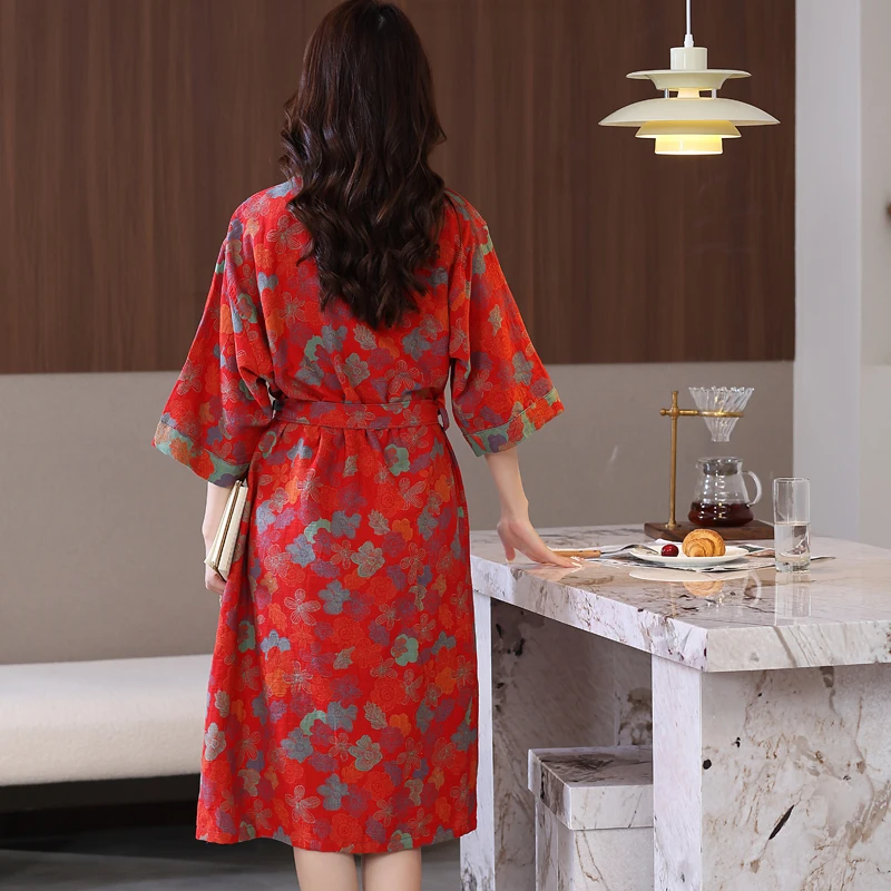 【好物推荐】100%纯棉浴袍女酒店洗澡浴衣双层棉纱睡袍男四季通用