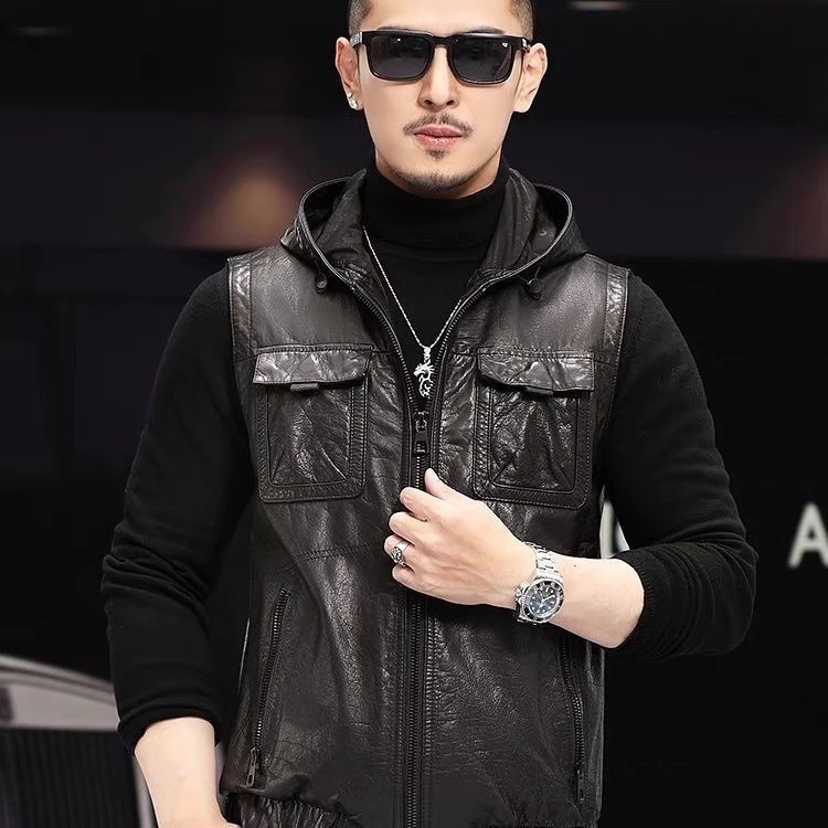 原生态冬季皮毛一体机车真皮皮衣夹克连帽加厚外套皮草天内发货