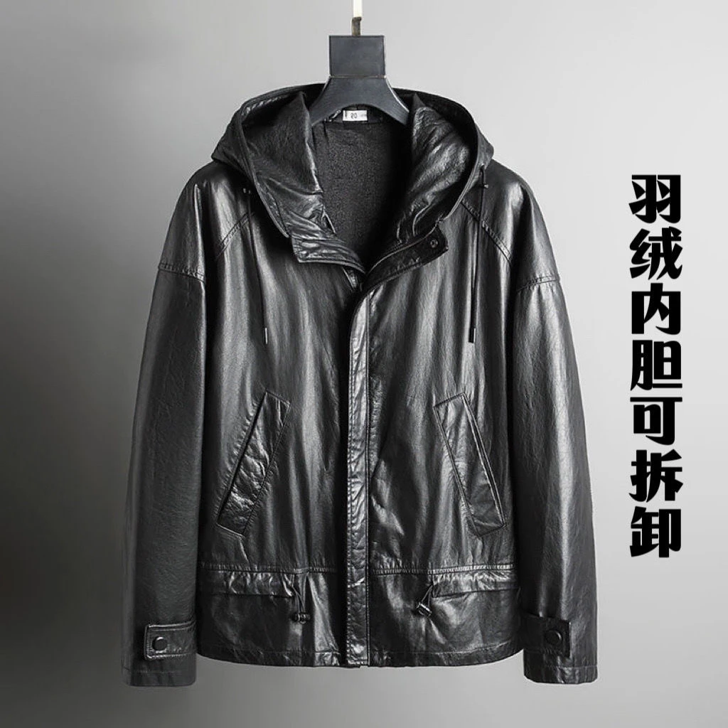 大码时尚加绒秋冬真皮保暖韩版皮衣男士