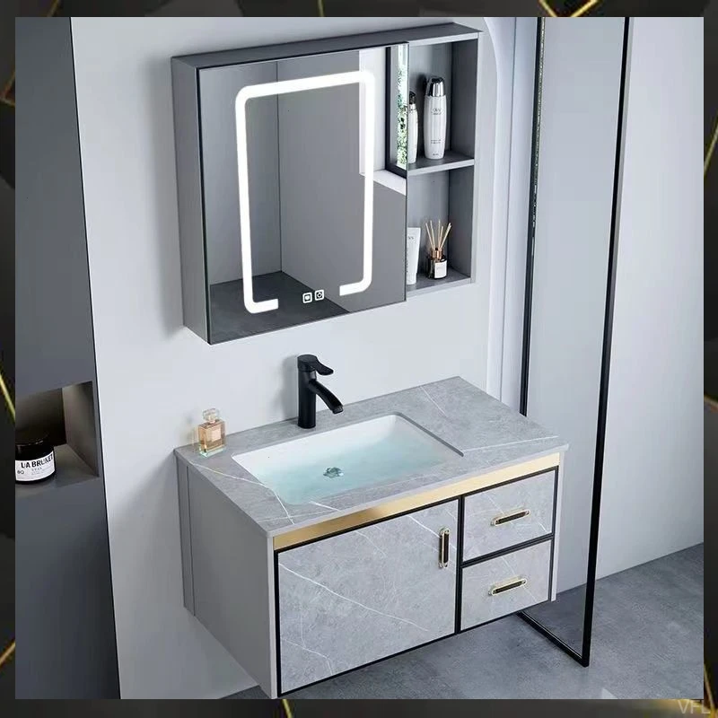 现代简约太空铝浴室柜卫生间陶瓷一体盆洗手池洗漱台洗脸盆面盆柜