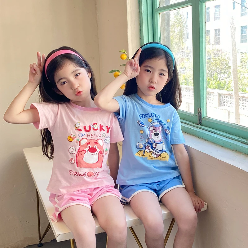 儿童睡衣短袖短裤夏季纯棉薄款卡通女孩宝宝男童空调家居服套装夏