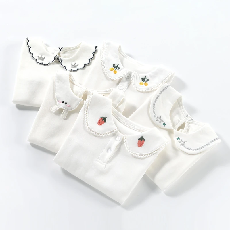 女童娃娃领棉打底衫春秋长袖T恤公主风儿童春装白色内搭打底上衣