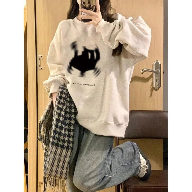 猫咪潮牌重磅卫衣女2025新款爆款秋冬薄款加绒宽松小众慵懒风上衣