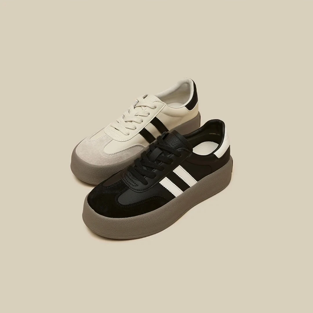 加绒休闲百搭鞋女式松糕休闲鞋韩版运动鞋时尚平底透气春季德训鞋