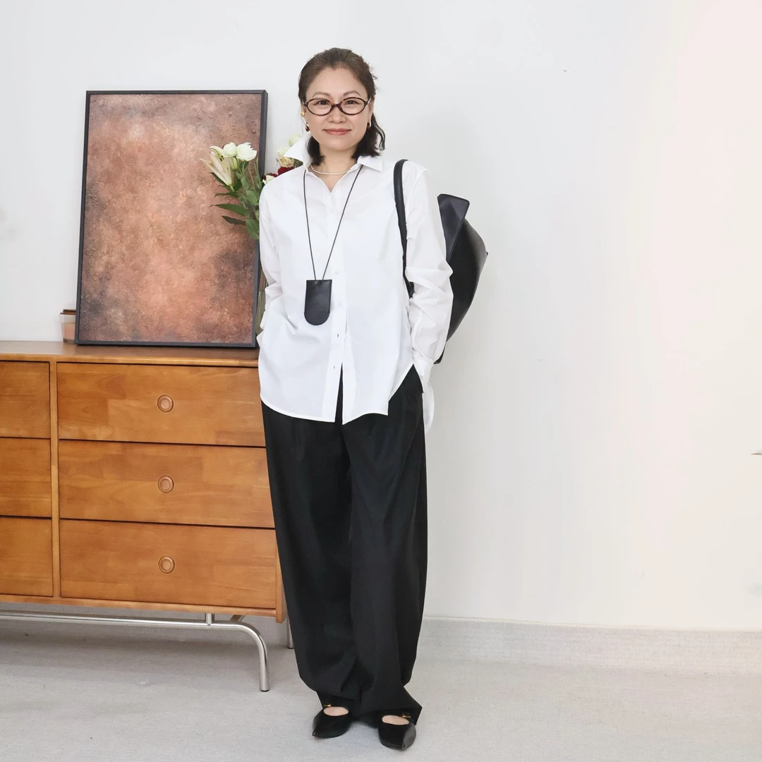 120S双股高密白色长袖宽松衬衫4110011