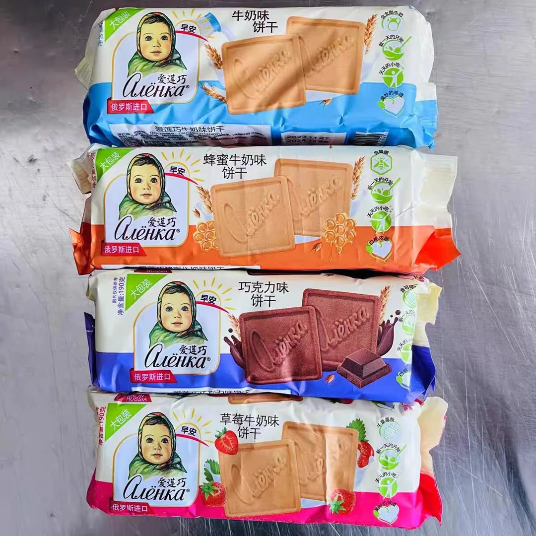 爱莲巧俄罗斯进口大头娃娃蜂蜜牛奶味饼干190g办公室零食休闲小吃